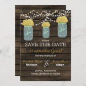 Barnwood mason jars gele bloemen behalve de datum save the date (Voorkant / Achterkant)