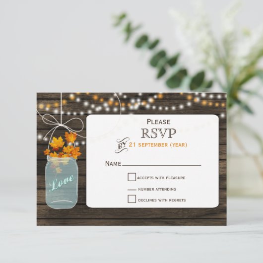 Barnwood metselaar val bruiloft RSVP 3.5 x 5 (Staand voorkant)