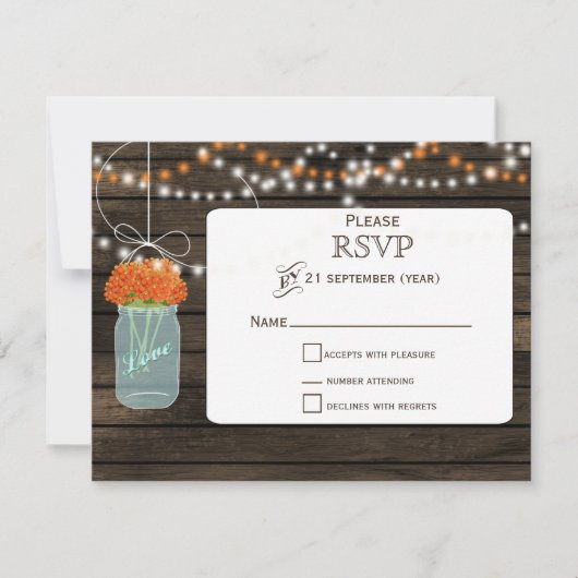 Barnwood oranges fleurs mâchoires mariage RSVP (Devant)