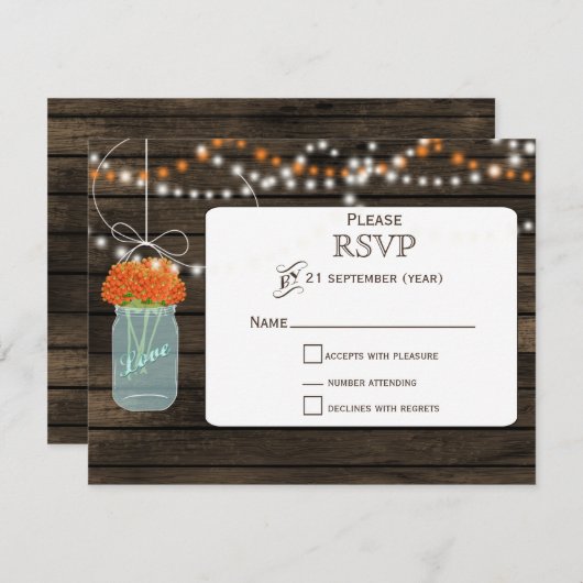 Barnwood oranges fleurs mâchoires mariage RSVP (Devant / Derrière)