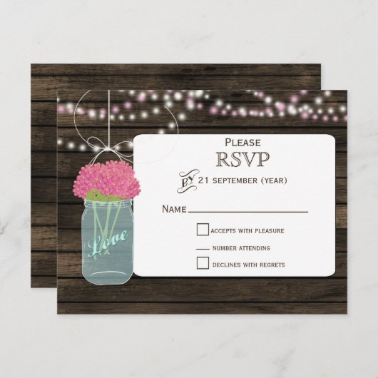 Barnwood rose fleurs mâchoires mariage RSVP (Devant / Derrière)