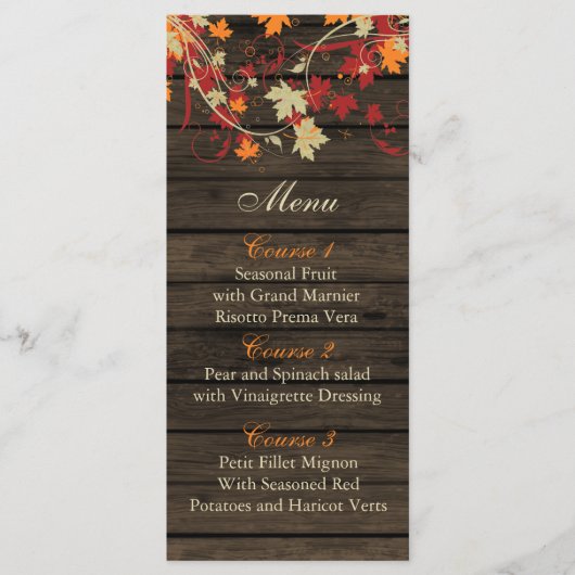 Barnwood Rustic, automne laisse les cartes de menu (Devant)