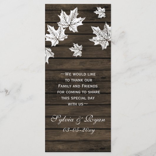 Barnwood Rustic Herfst bruiloft menukaarten Menu (Achterkant)