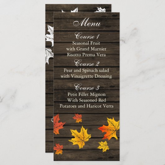 Barnwood Rustic Herfst bruiloft menukaarten Menu (Voorkant / Achterkant)