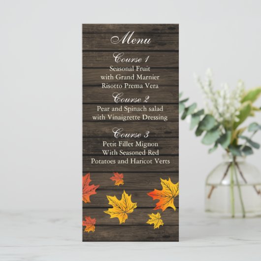 Barnwood Rustic Herfst bruiloft menukaarten Menu (Staand voorkant)