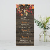 Barnwood Rustic, herfst verlaat bruiloft menu kaar (Staand voorkant)