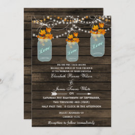 Barnwood, Rustic mason jar fall bruiloft nodigt ui Kaart