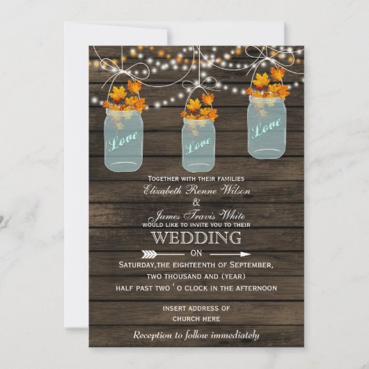 Barnwood, Rustic mason jar invitation Mariage de a (Devant)