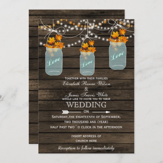 Barnwood, Rustic mason jar invitation Mariage de a (Devant / Derrière)