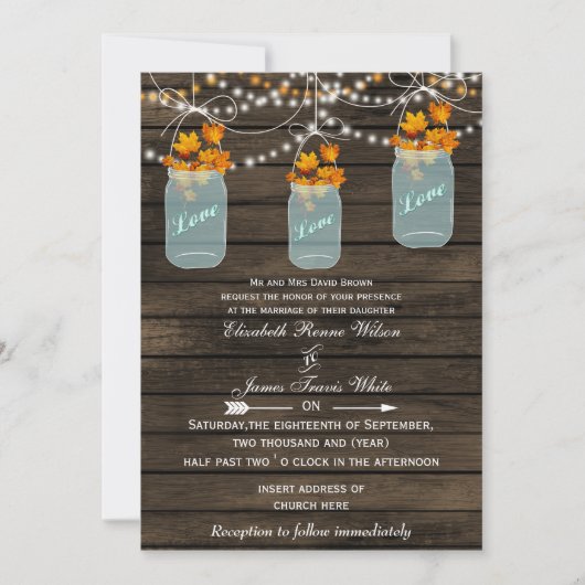 Barnwood, Rustic mason jar invitations mariages de (Devant)