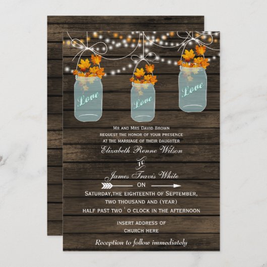 Barnwood, Rustic mason jar invitations mariages de (Devant / Derrière)