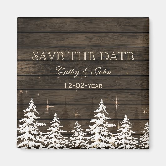 Barnwood Rustic Pine bomen, winter sparen de Datum Magneet (Voorkant)