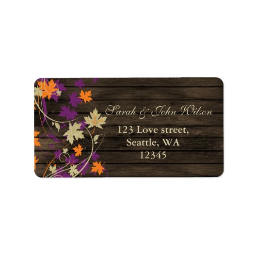 Barnwood Rustic plum fall leaves address label (Voorkant)