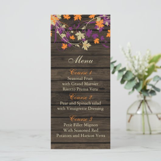 Barnwood Rustic pruim val bladeren bruiloft menuka Menu (Staand voorkant)