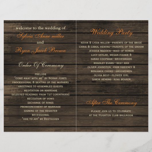 Barnwood Rustic prum programmes de mariage de auto (Dos)