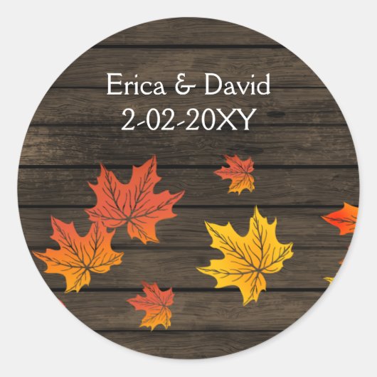 Barnwood Rustieke Herfst Bruiloft gunst stickers (Voorkant)