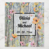 Barnwood script botanische waterverf bloemen wijn etiket (Enkel label)