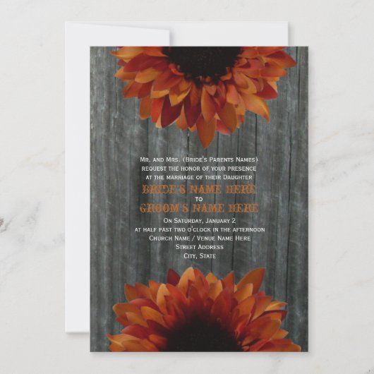 Barnwood & Sunflower Fall Wedding Invitation Kaart (Voorkant)