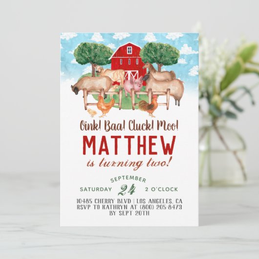 Barnyard Animal Farm Invitation Anniversaire (Debout devant)