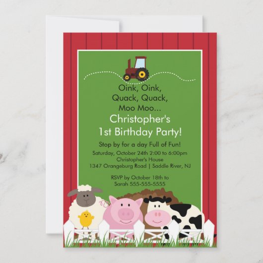 Barnyard Animal Fun Birthday Party Kaart (Voorkant)