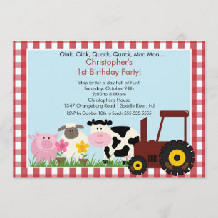 Barnyard Animal Fun Birthday Party Kaart