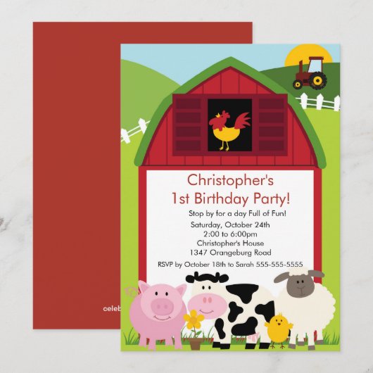 Barnyard Animal Fun Birthday Party Kaart (Voorkant / Achterkant)