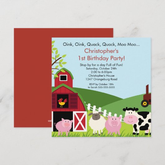 Barnyard Animal Fun Birthday Party Kaart (Voorkant / Achterkant)