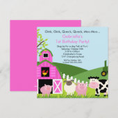 Barnyard Animal Fun Birthday Party Pink Girls Kaart (Voorkant / Achterkant)