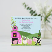 Barnyard Animal Fun Birthday Party Pink Girls Kaart (Staand voorkant)