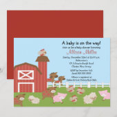 Barnyard Animals Baby Girl Shower Invitation (Devant / Derrière)