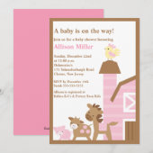 Barnyard Animals Baby Girl Shower Kaart (Voorkant / Achterkant)