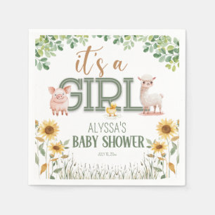 Barnyard Animals Baby Meisje Baby shower Servet