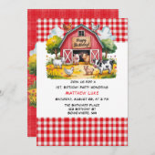 Barnyard Animals Boy 1st. Birthday Party Kaart (Voorkant / Achterkant)