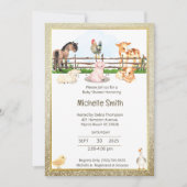 Barnyard Animals Gold Glitter Baby shower Kaart (Voorkant)
