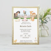 Barnyard Animals Gold Glitter Baby shower Kaart (Staand voorkant)