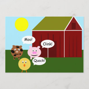 Barnyard Animals Kids Birthday Party Invitations Kaart