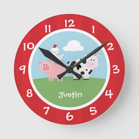 Barnyard Animals Nursery Wall Clock Ronde Klok (Voorkant)