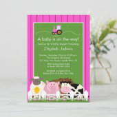 Barnyard Animaux Baby shower Invitation Filles ros (Debout devant)