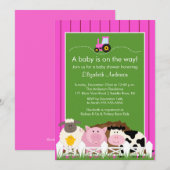Barnyard Animaux Baby shower Invitation Filles ros (Devant / Derrière)