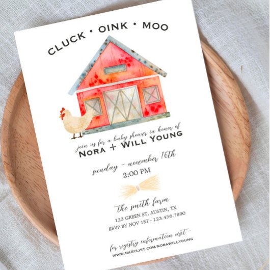 Barnyard Animaux - Invitation Baby shower - Grange