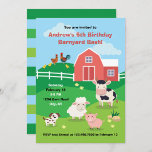 Barnyard avec animaux Invitation à la fête d'anniv