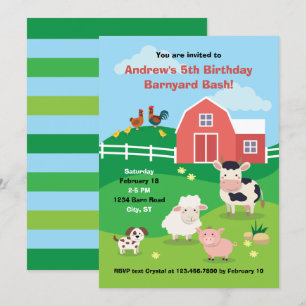 Barnyard avec animaux Invitation de fête d'anniver
