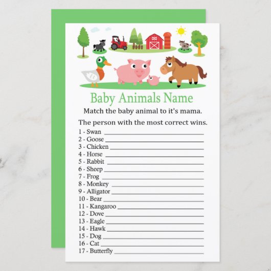 Barnyard Baby Animals Name Game (Voorkant / Achterkant)