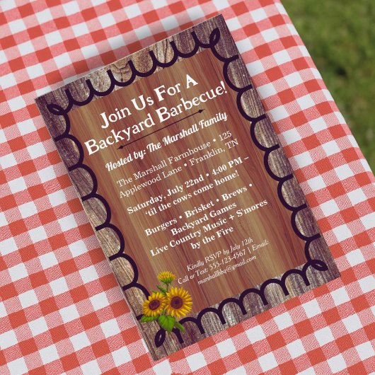 Barnyard BBQ Bash Invitation Template Rustic Wood  Kaart