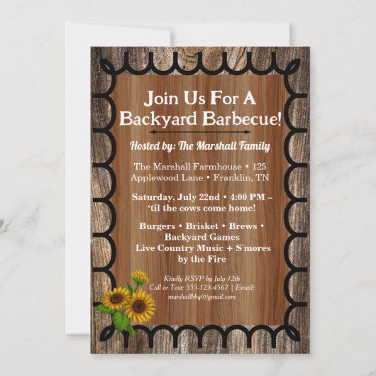 Barnyard BBQ Bash Invitation Template Rustic Wood  Kaart (Voorkant)
