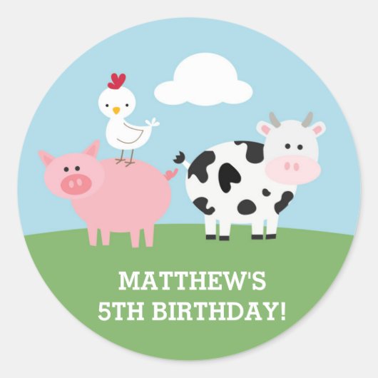 Barnyard Birthday Bash/Party Ronde Sticker (Voorkant)