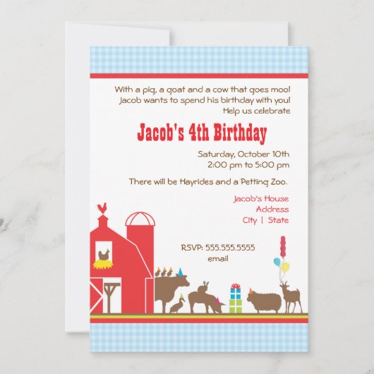 Barnyard Birthday Invitation Kaart (Voorkant)