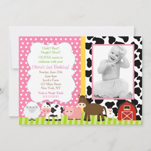 Barnyard Birthday Invitations Girl (Devant)