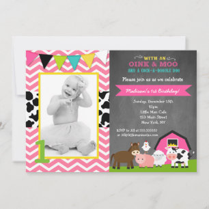 Barnyard Birthday Party Invitations for Girl Kaart