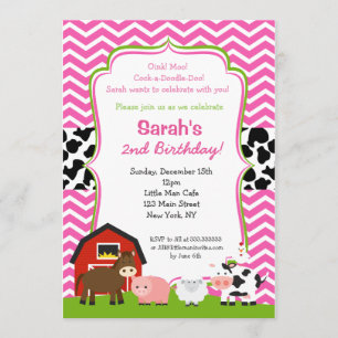 Barnyard Birthday Party Invitations for Girl Kaart